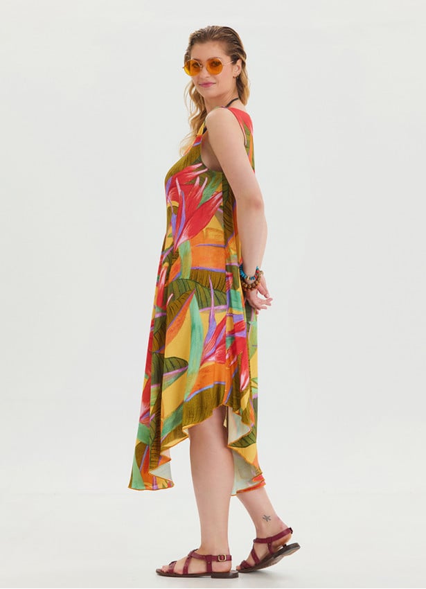 Boat Neck Loose Cut Yellow Authentic Dress 4666